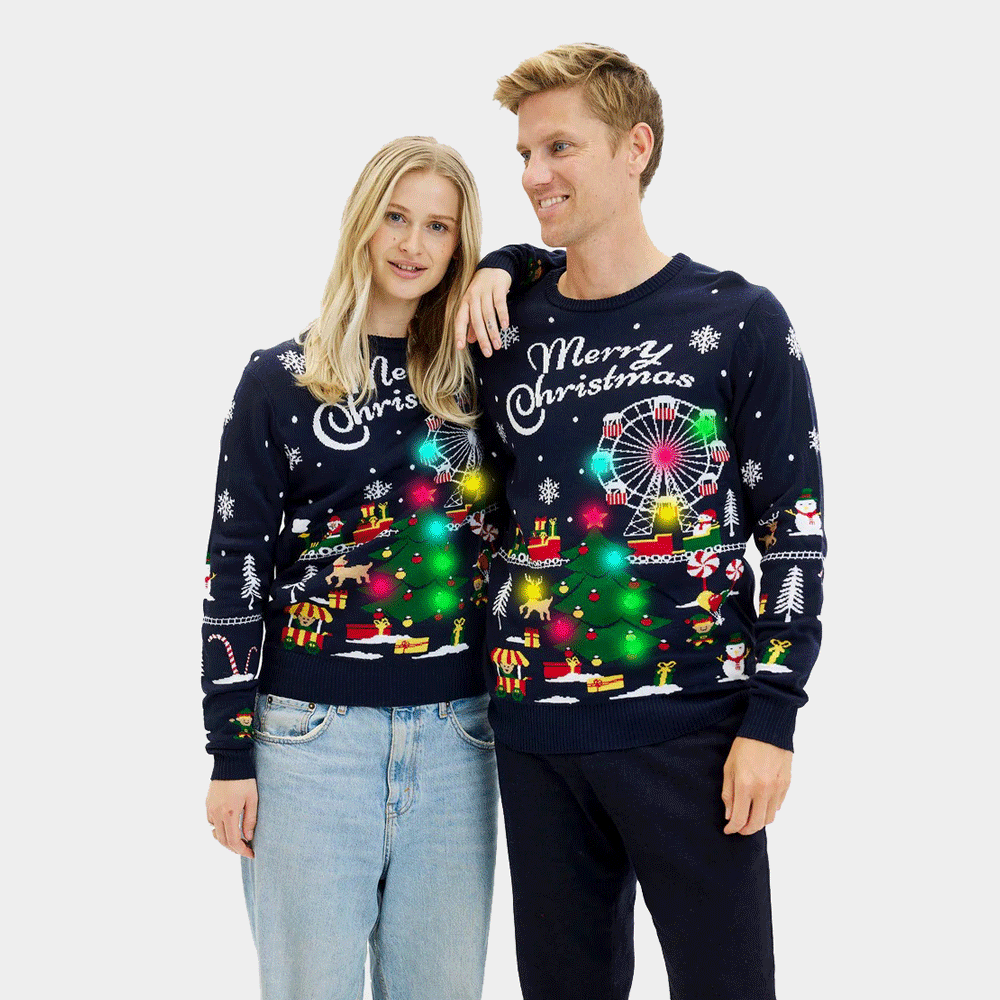 Suéter de Navidad con Luces LED para Hombre Feria Navideña Mujer