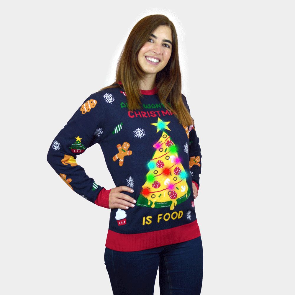 Suéter de Navidad con Luces LED Mujer Christmas Food