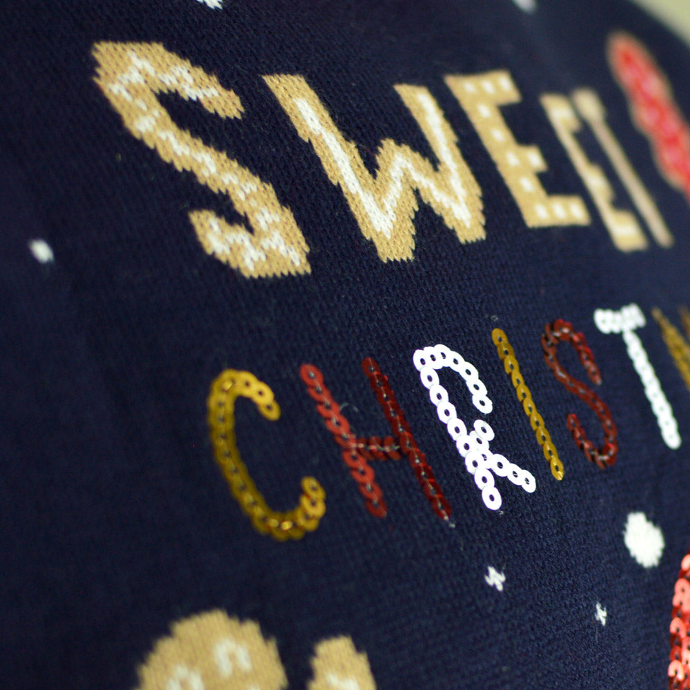 Suéter de Navidad con Luces LED para Familia Azul Ginger Cookie Detalle
