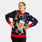 Suéter de Navidad con Luces LED para Familia Azul Ginger Cookie Mujer