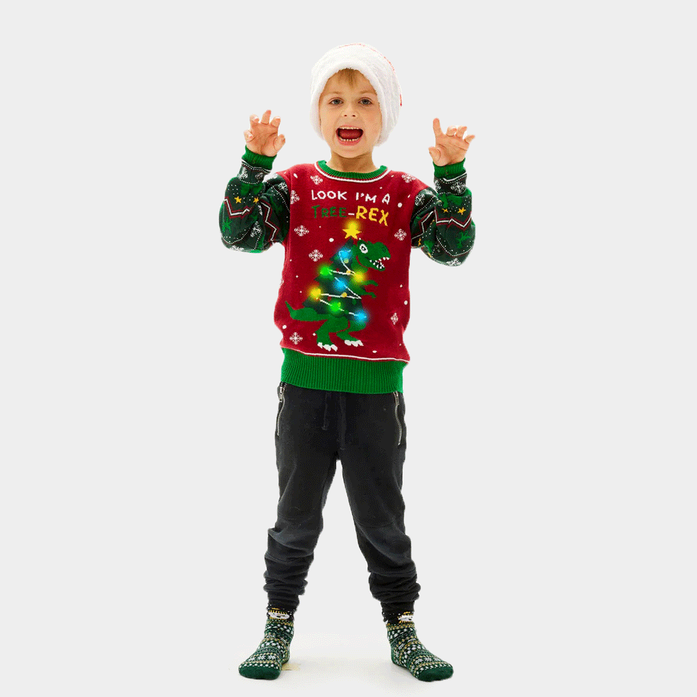 Suéter de Navidad con Luces LED para Familia Christmas Tree-Rex niños