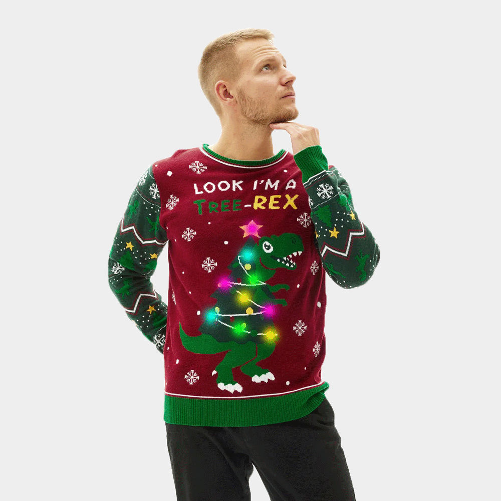 Hombre Suéter de Navidad con Luces LED para Familia Christmas Tree-Rex