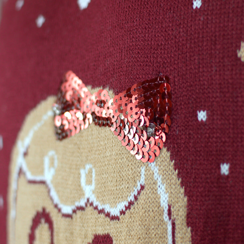 Suéter de Navidad con Luces LED para Familia Rojo Ginger Cookie detalle 2