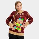 Suéter de Navidad con Luces LED para Familia Rojo Ginger Cookie mujer