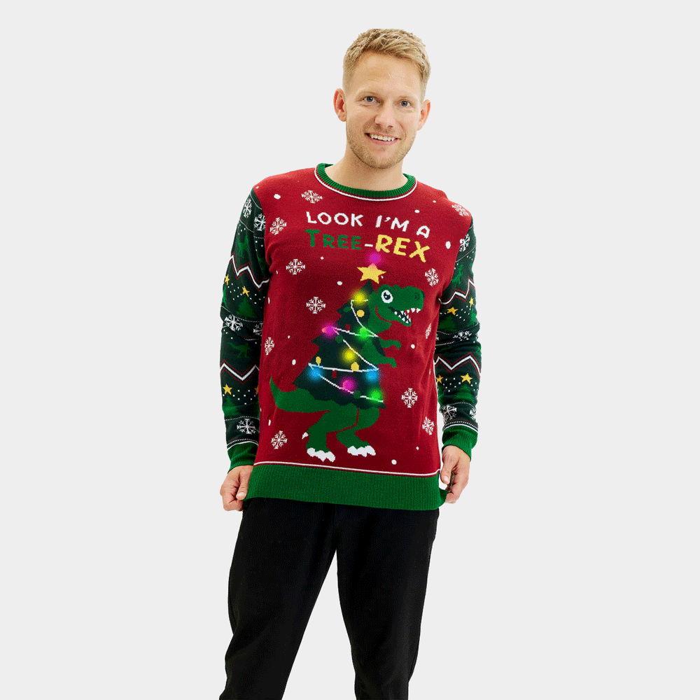 Suéter de Navidad Luces LED Hombre Christmas Tree-Rex
