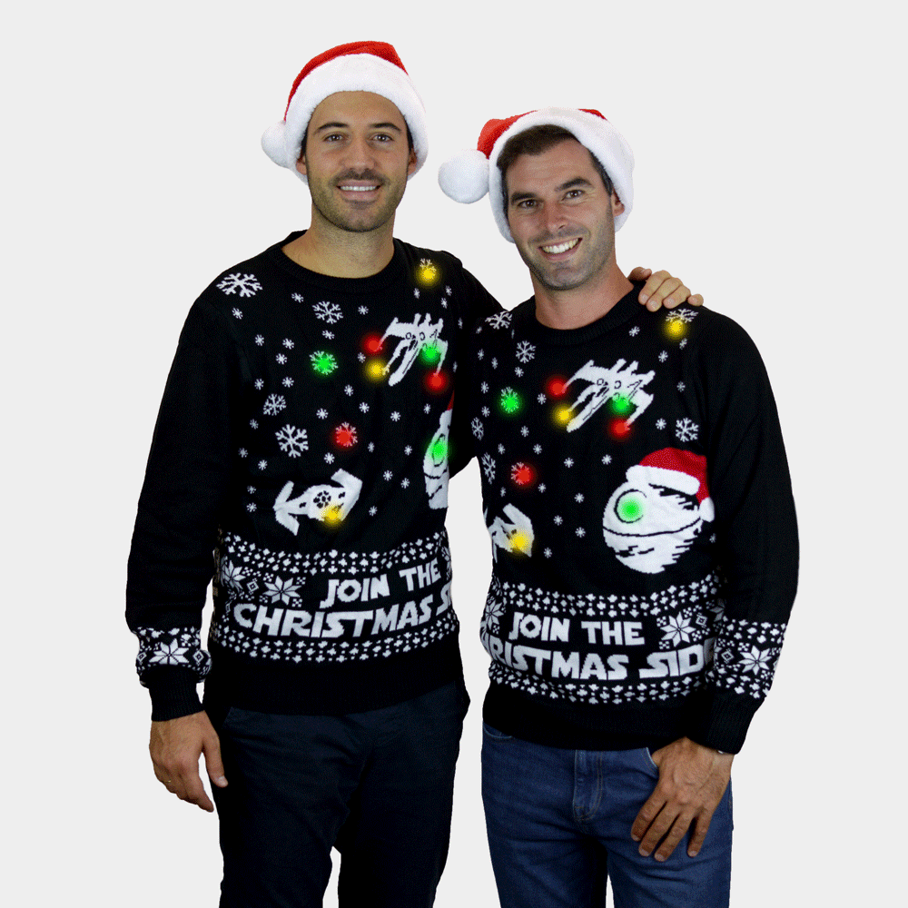 Suéter de Navidad con Luces LED pareja Hombres Join the Christmas Side