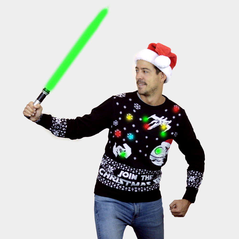 Suéter de Navidad con Luces LED para Hombre Join the Christmas Side sable láser