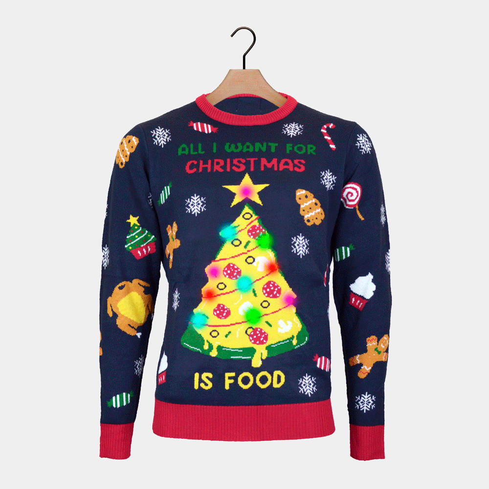 Suéter de Navidad con Luces LED para Mujer Christmas Food