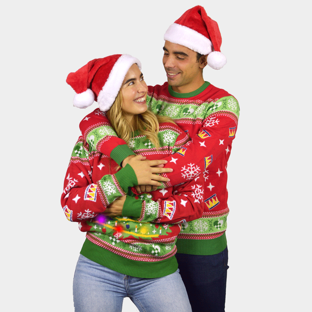 Suéter de Navidad con Luces LED para Mujer Rojo Hombre Árbol Navidad 
