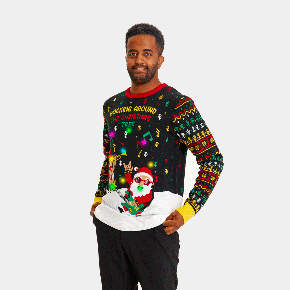 Suéter de Navidad con Luces LED para Mujer Santa Hombre Rockero
