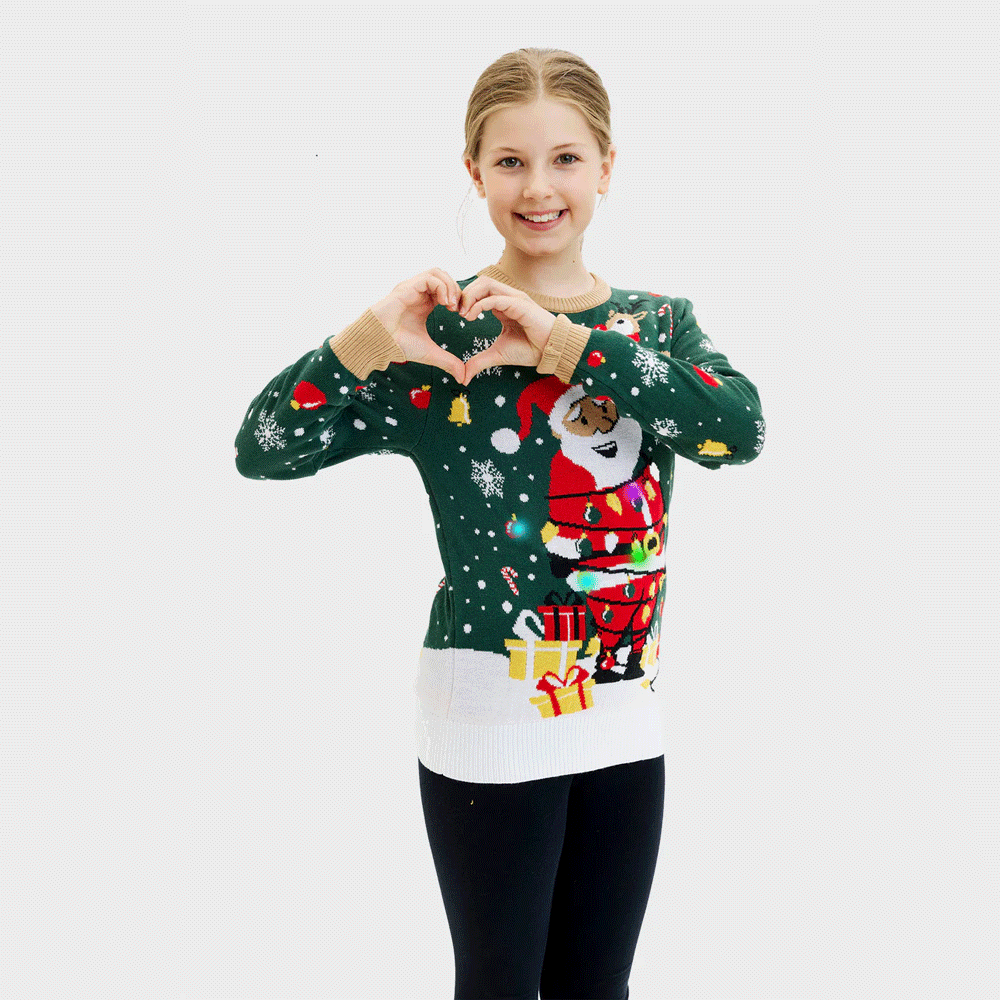 Suéter de Navidad con Luces LED Niña Papá Noel hecho un Lío
