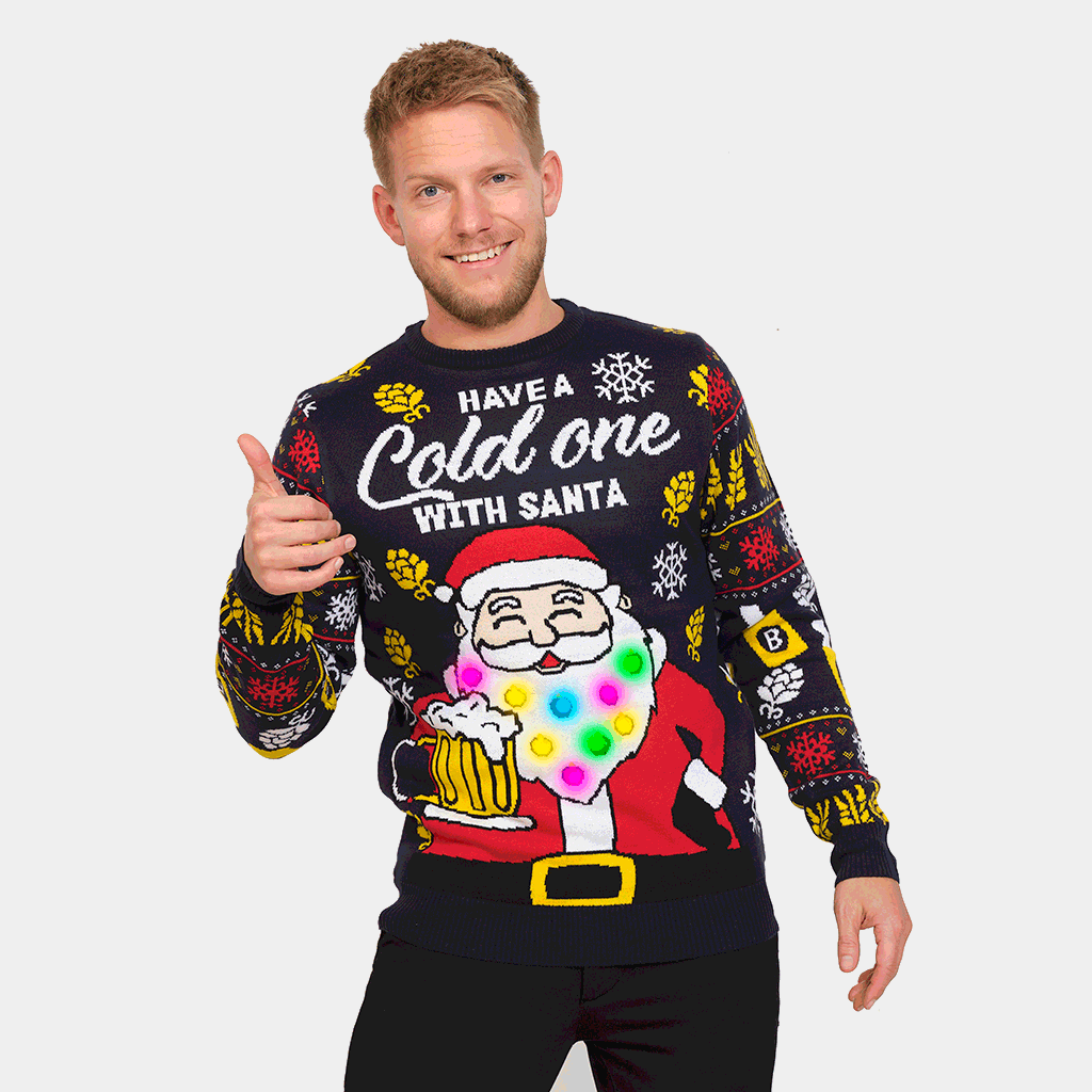 Suéter de Navidad con Luces LED para Mujer Santa Hombre Cerveza
