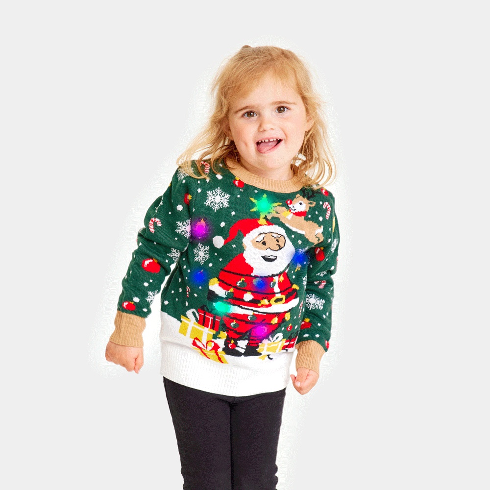 Suéter de Navidad con Luces LED Niña Papá Noel hecho un Lío