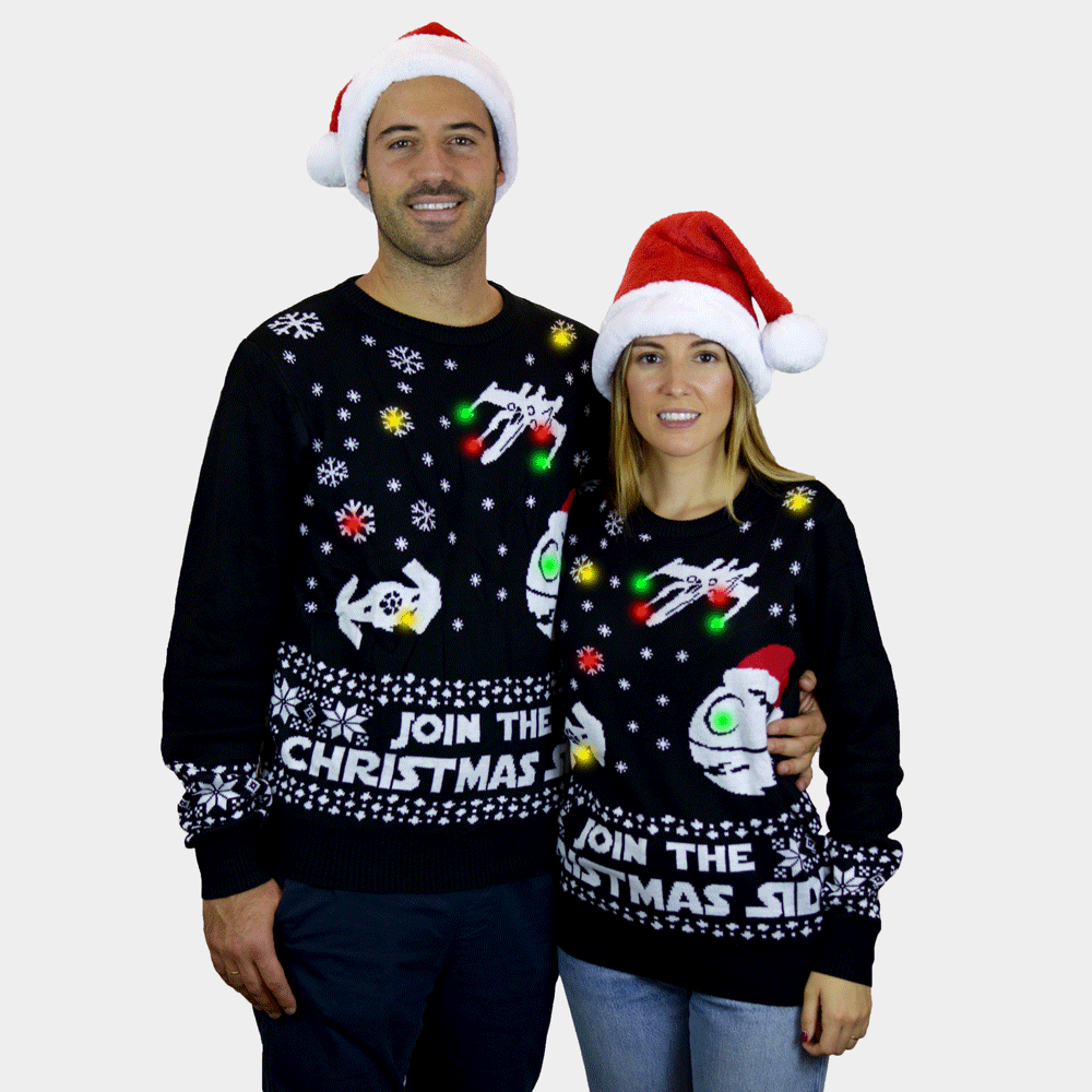 Suéter de Navidad con Luces LED Parejas Join the Christmas Side