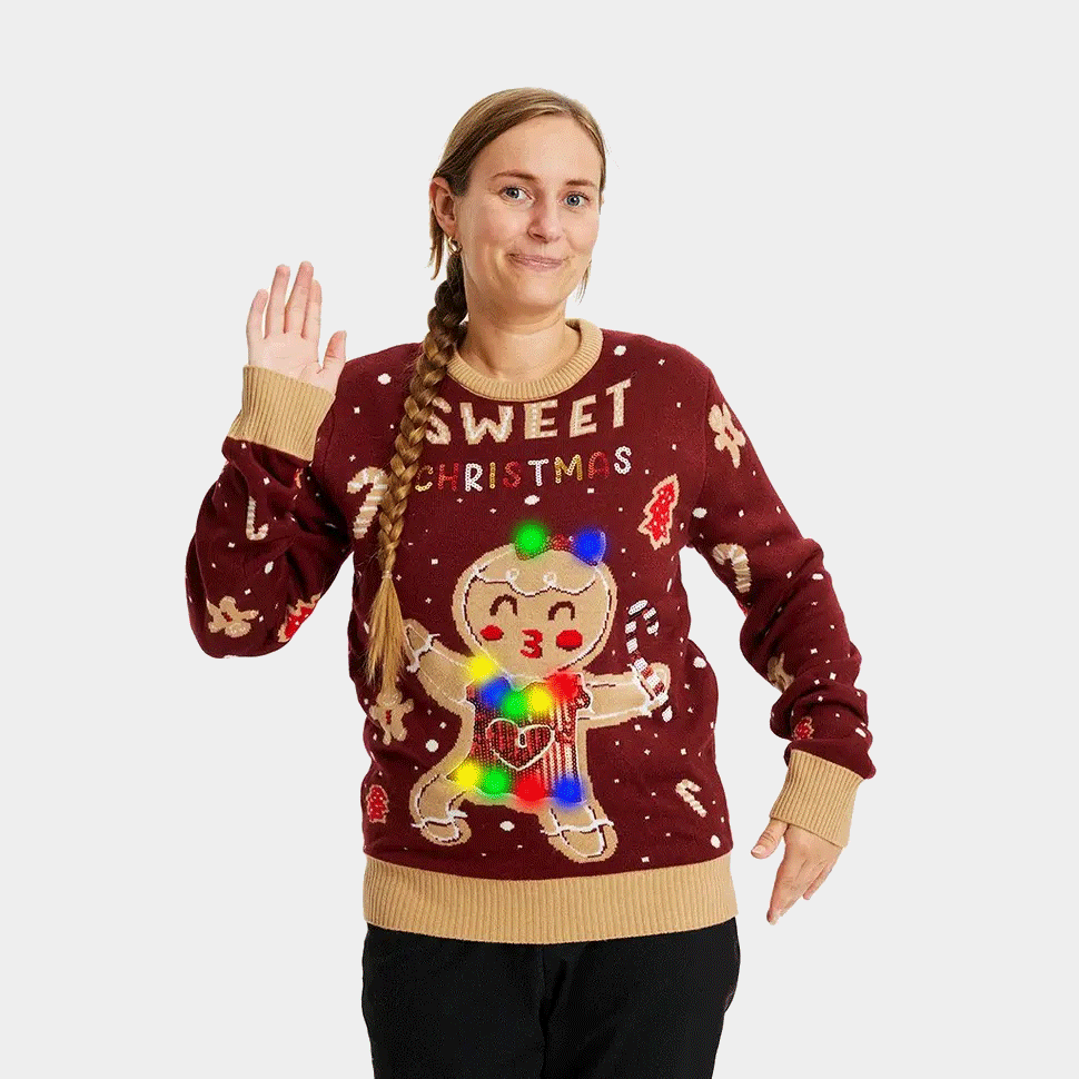 Ginger Cookie Suéter de Navidad con Luces LED Mujer Rojo 