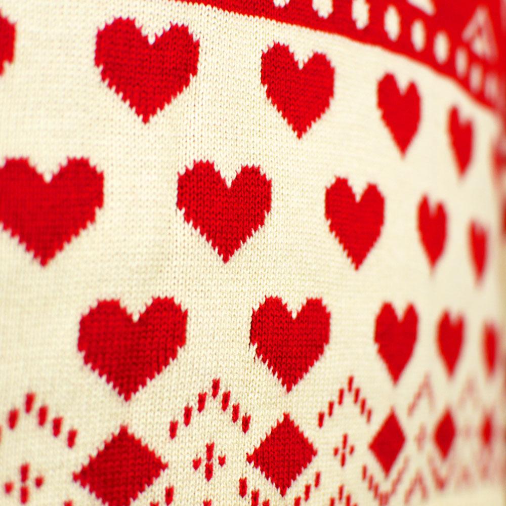 Suéter de Navidad Mujer Rojos Beige Algodón Orgánico Corazones 
