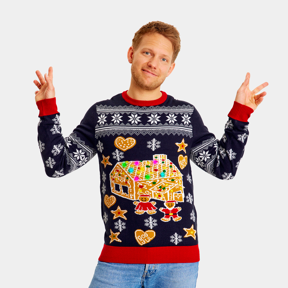 Suéter de Navidad de Luces LED para Familia Casa Gingerbread Hombre