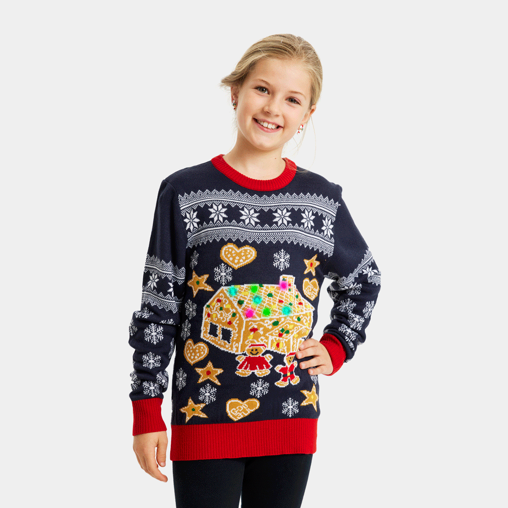 Suéter de Navidad de Luces LED para Familia Casa Gingerbread Niños y Niñas