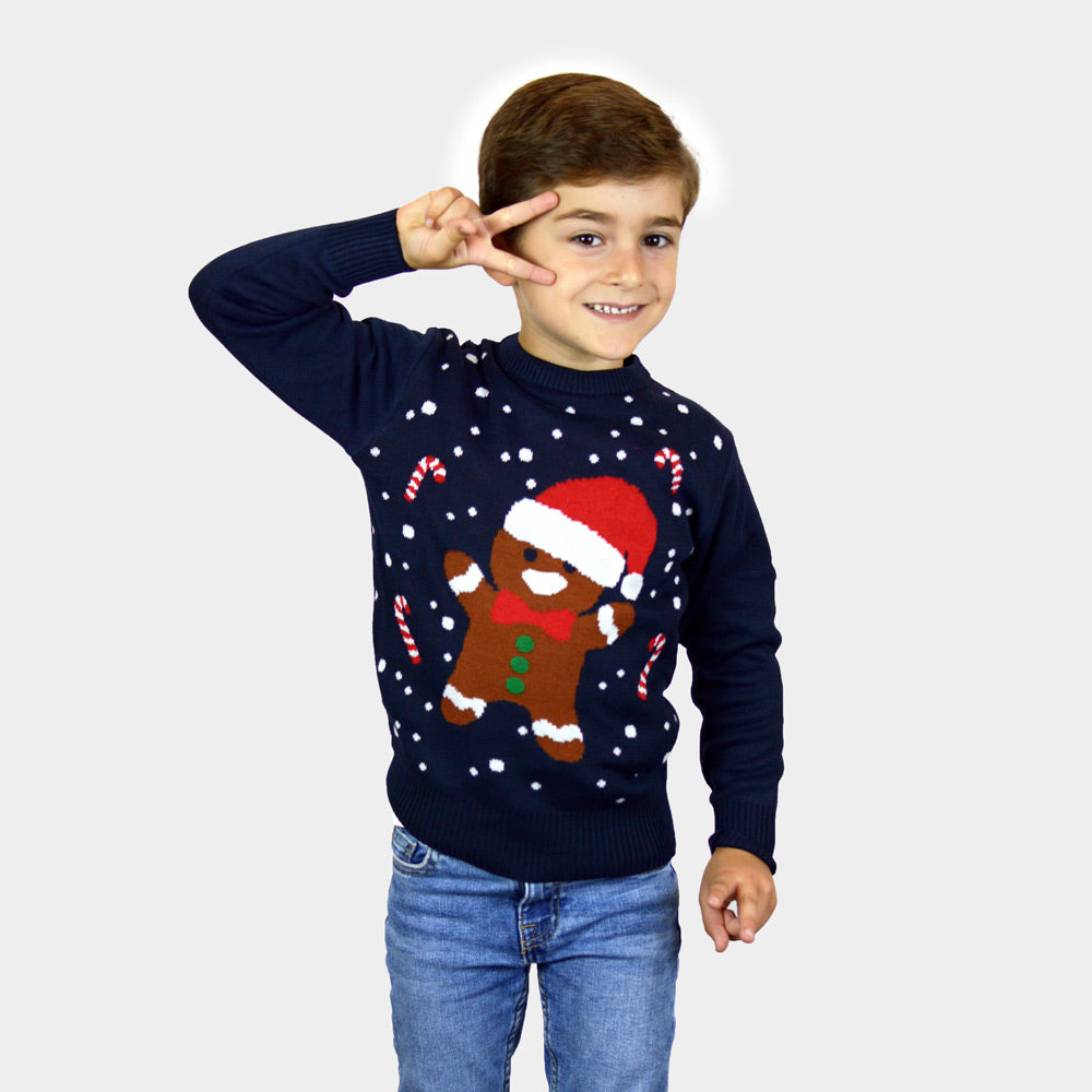 Suéter de Navidad niños Familia Azul Gingerbread