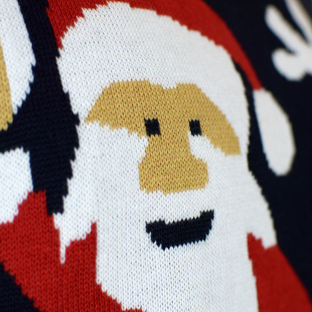 Suéter de Navidad Familia Azul Papá Noel Reno Rudolph Algodón Orgánico Detalle