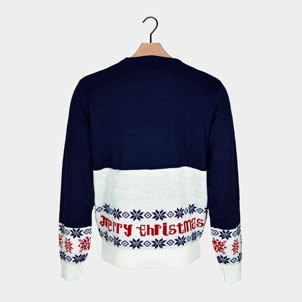 Suéter de Navidad Familia Azul Papá Noel Reno Rudolph Algodón Orgánico Espalda