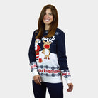 Suéter de Navidad Familia Azul Papá Noel Reno Rudolph Algodón Orgánico mujer