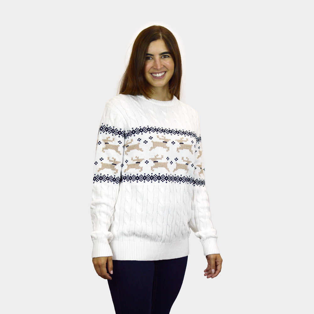 Suéter de Navidad para Familia Elegante Blanco Alaska mujer