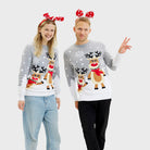 Suéter de Navidad Familia Gris con Renas Cute Mujer y Hombre
