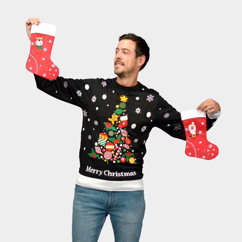 Suéter de Navidad para Familia Negro hombre Árbol de Navidad