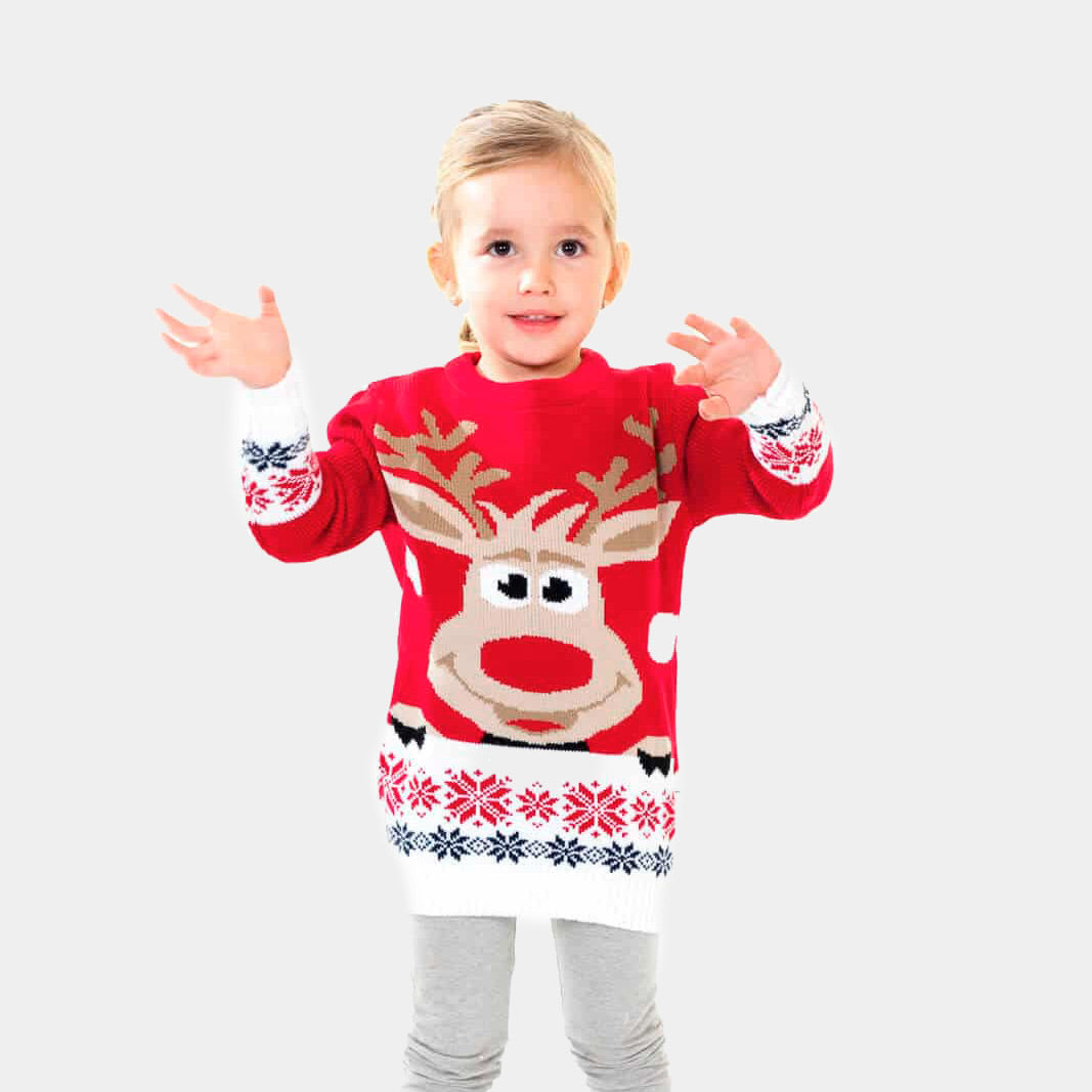 Suéter de Navidad Familia Rojo con Reno
