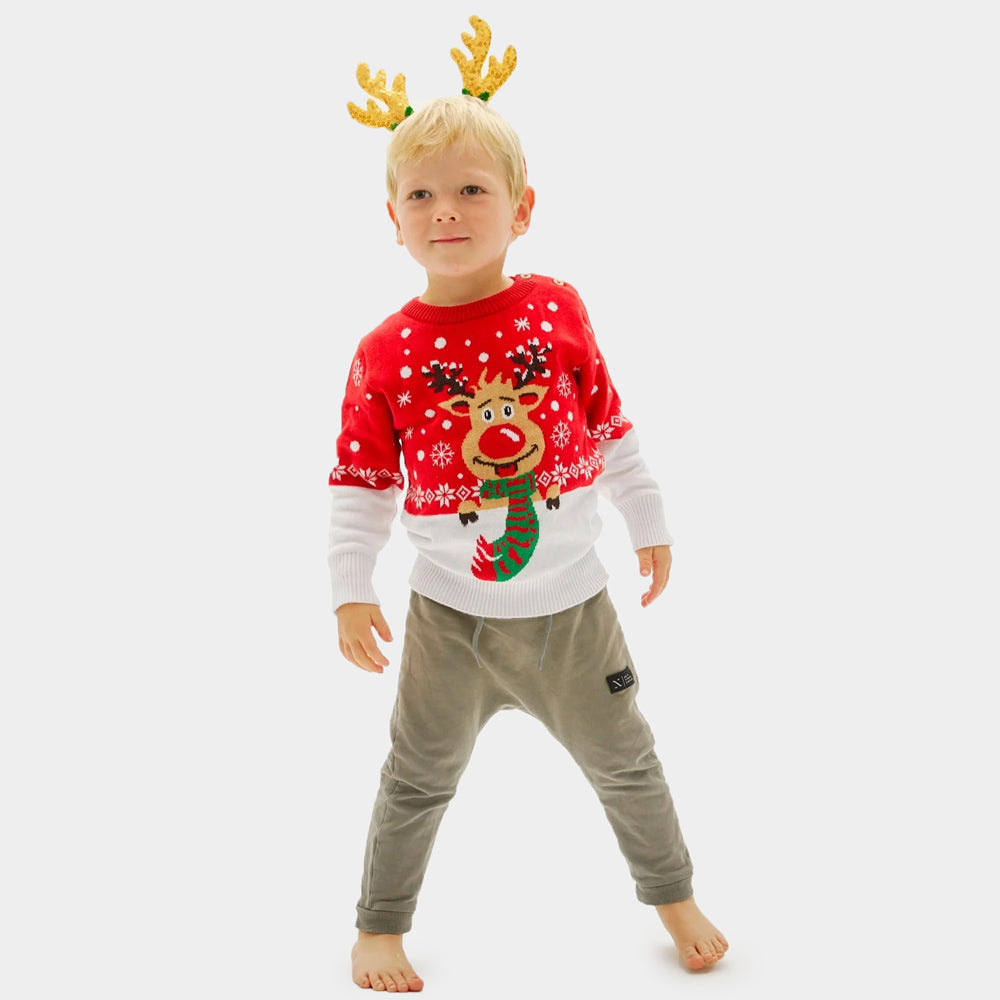 Suéter de Navidad Niño Familia Reno con Bufanda Algodón Orgánico