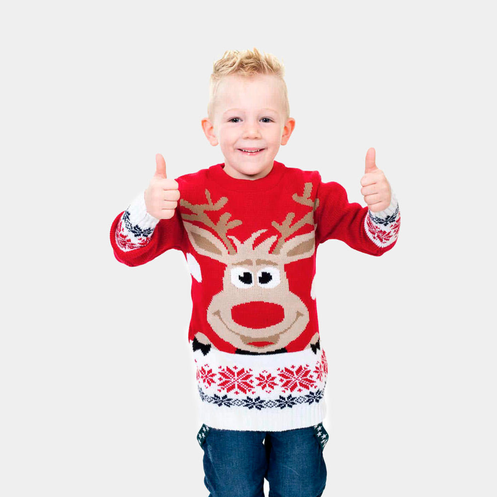 Suéter de Navidad Familia y Niño Rojo con Reno
