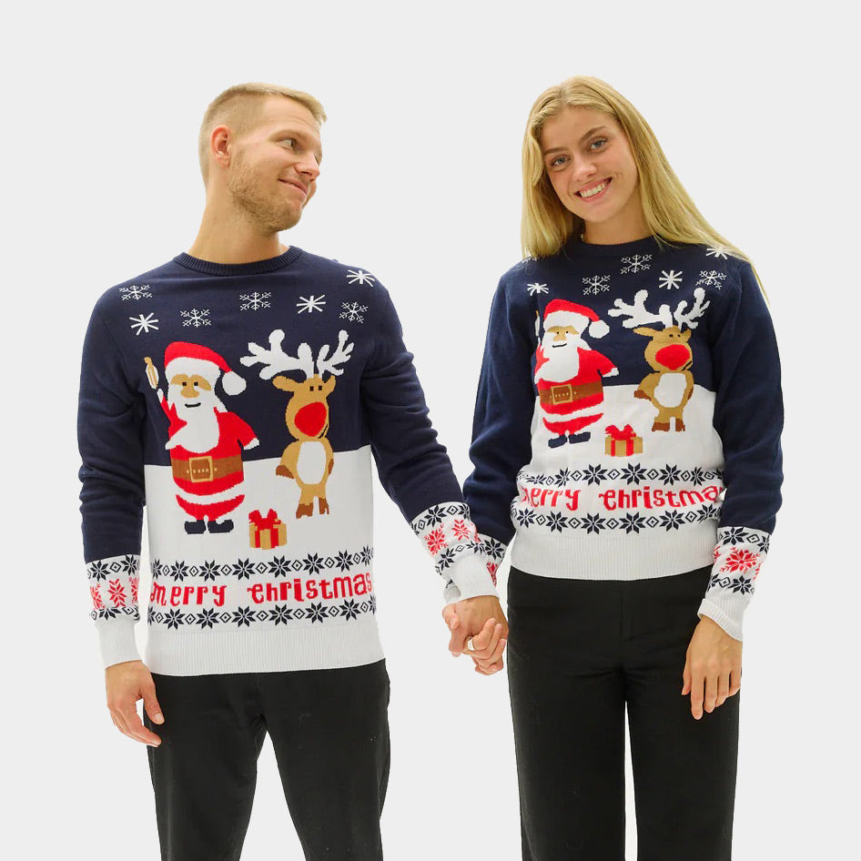 Suéter de Navidad Familia Pareja Papá Noel Reno Rudolph Algodón Orgánico
