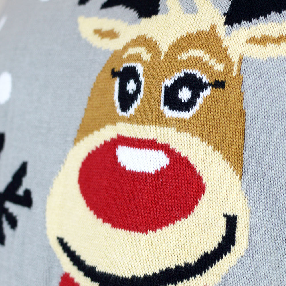 Suéter de Navidad Familia con Renas Cute Gris 