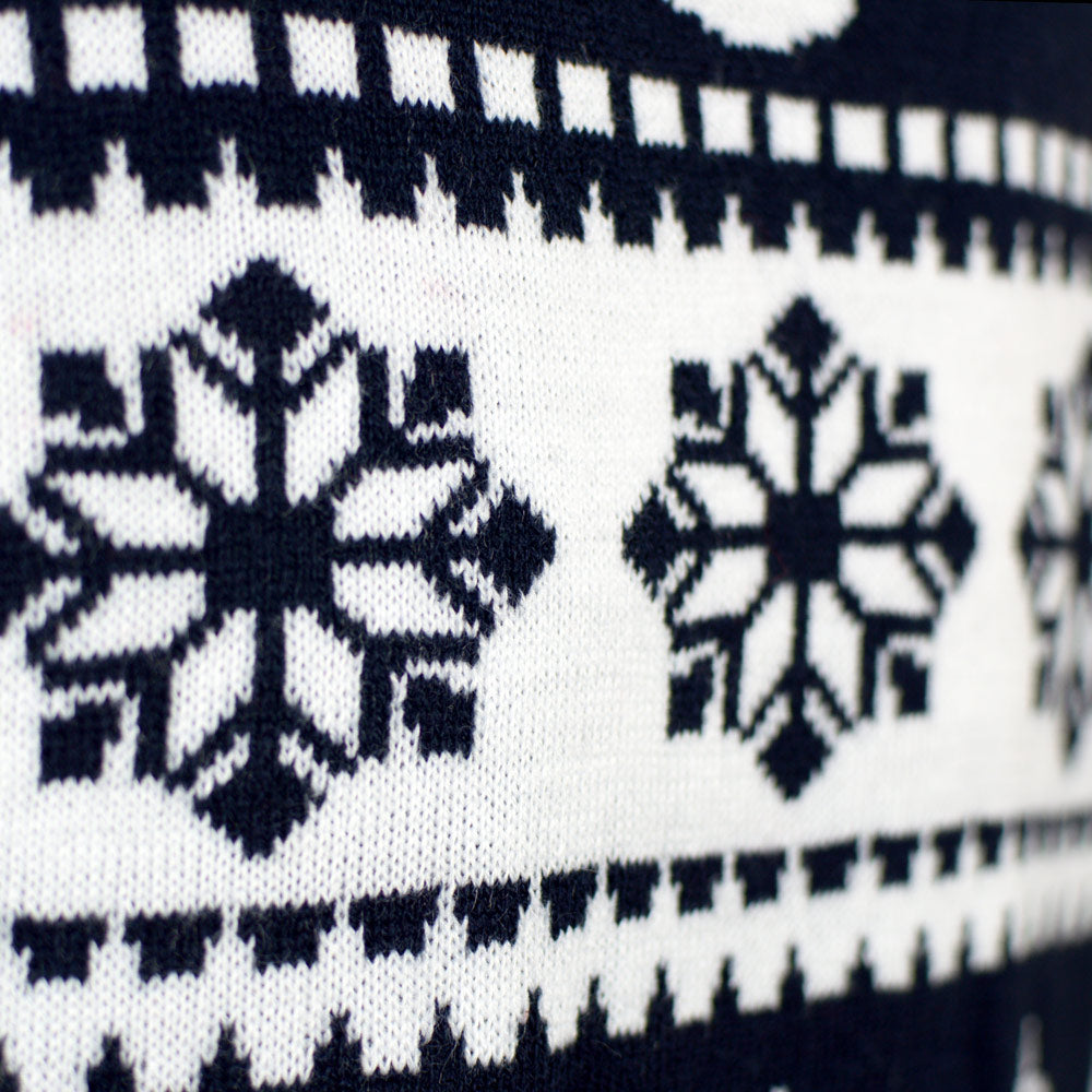 Suéter de Navidad para Familia con Renos y Nieve Azul Detalle