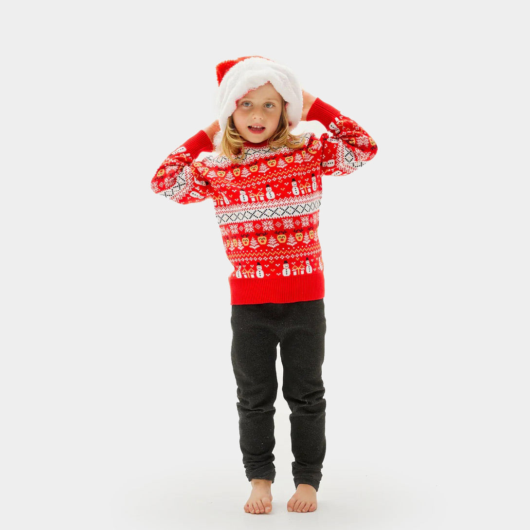 Suéter de Navidad Familia Rojo Muñecos y Cenefas Algodón Orgánico niños