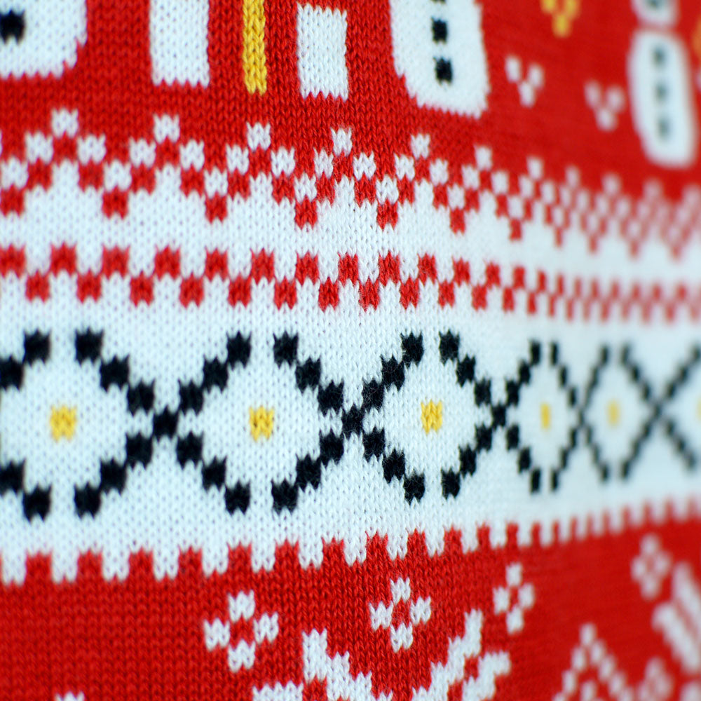 Suéter de Navidad Familia Rojo Muñecos de Nieve Algodón Orgánico Cenefas 

