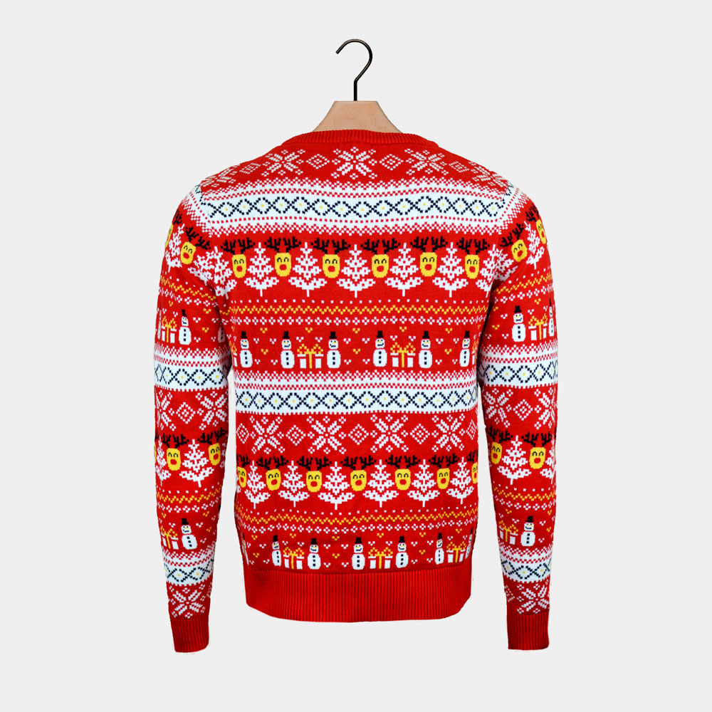 Suéter de Navidad Familia Algodón Orgánico Rojo Muñecos de Nieve Cenefas 