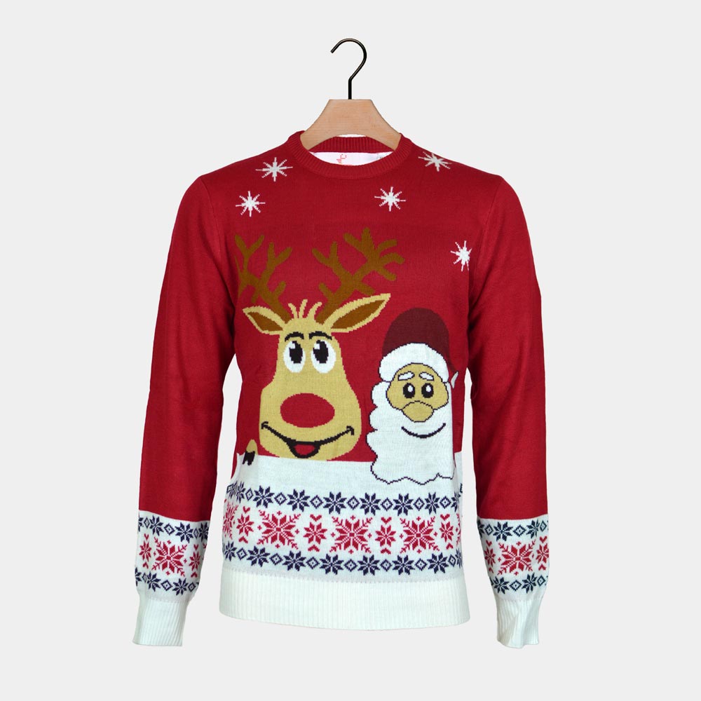 Suéter de Navidad para Familia Santa y Rudolph Sonrientes