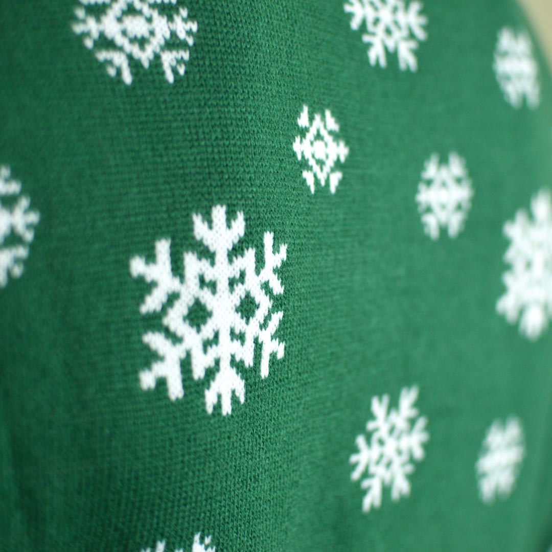 Suéter de Navidad para Familia Verde Holly Jolly Lentejuelas detalle Nieve
