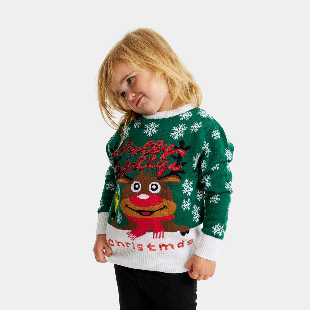 Suéter de Navidad para Familia Verde Holly Jolly Lentejuelas Niños