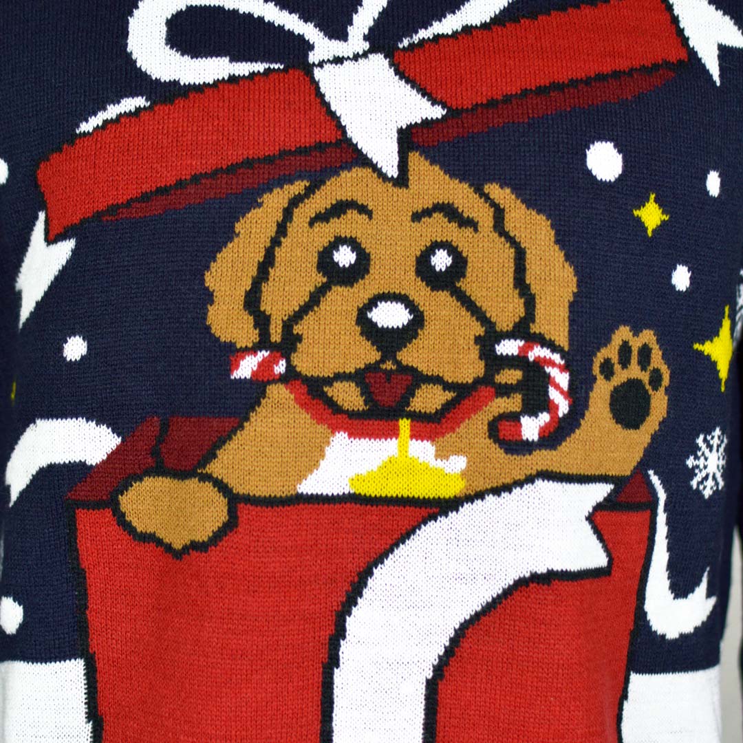 Suéter de Navidad para Familia Feliz Navidog Detalle