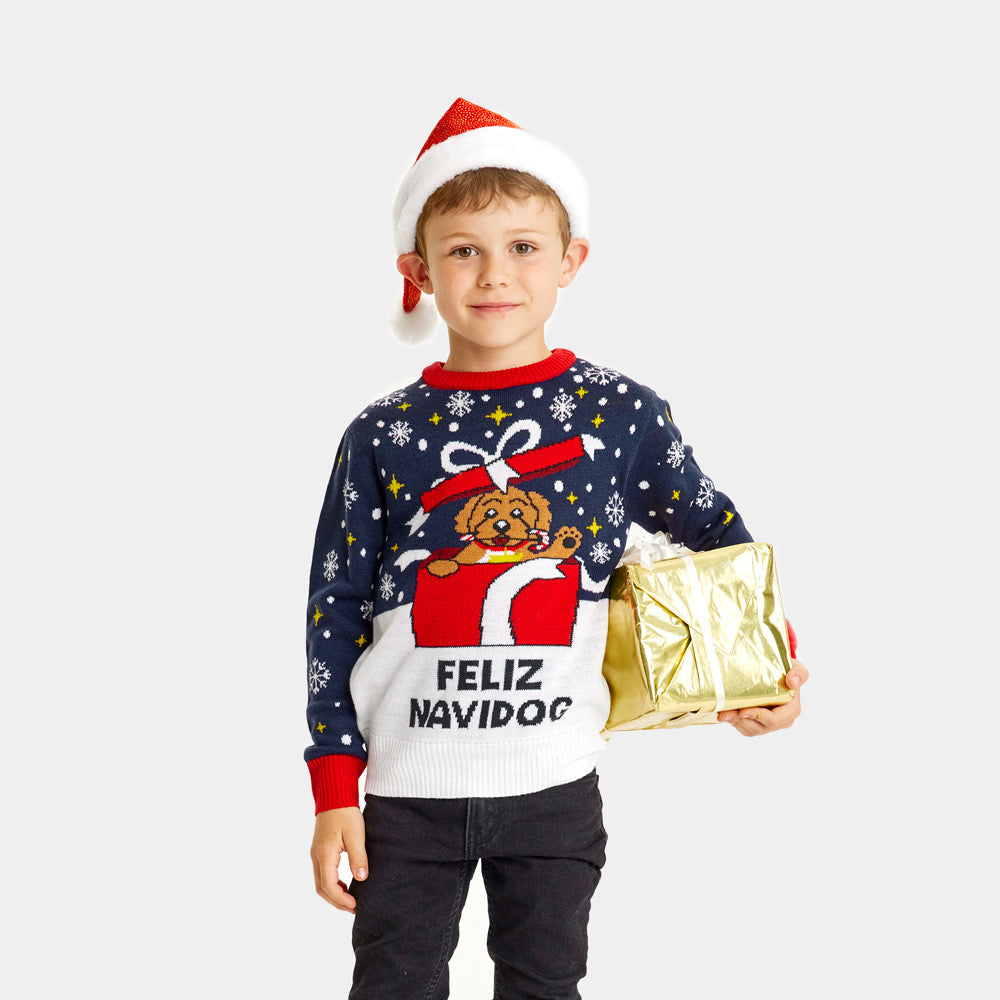 Suéter de Navidad para Familia Feliz Navidog Niños