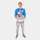 Suéter Navideño Hombre Azul Claro Cielo Reno y Papá Noel