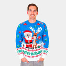 Suéter Navideño Hombre Azul Claro Cielo Reno y Papá Noel