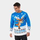 sueter de Navidad para Hombre Azul con Reno Patinando