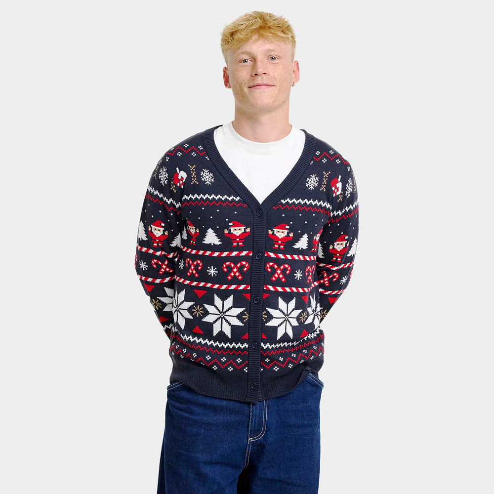 Suéter de Navidad para Hombre Cárdigan Azul Estrellas Polares
