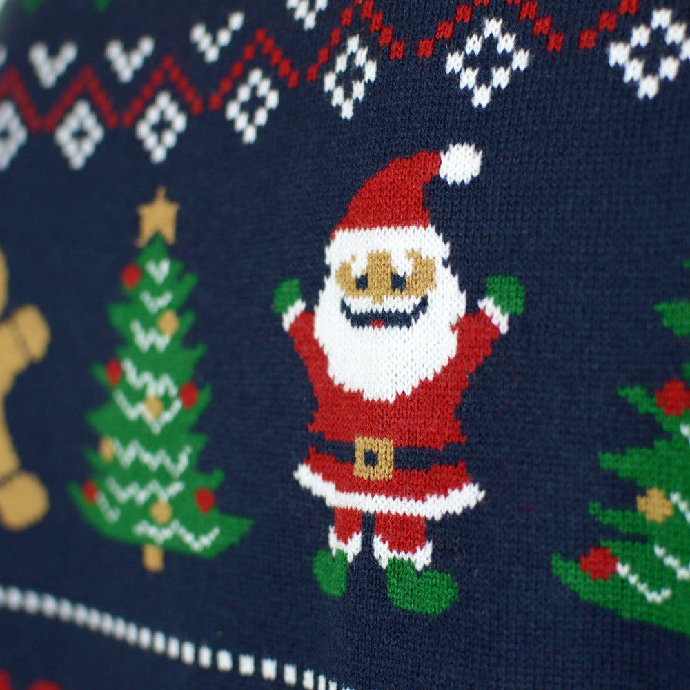 Suéter de Navidad para Hombre Cárdigan Azul y Rojo Santa
