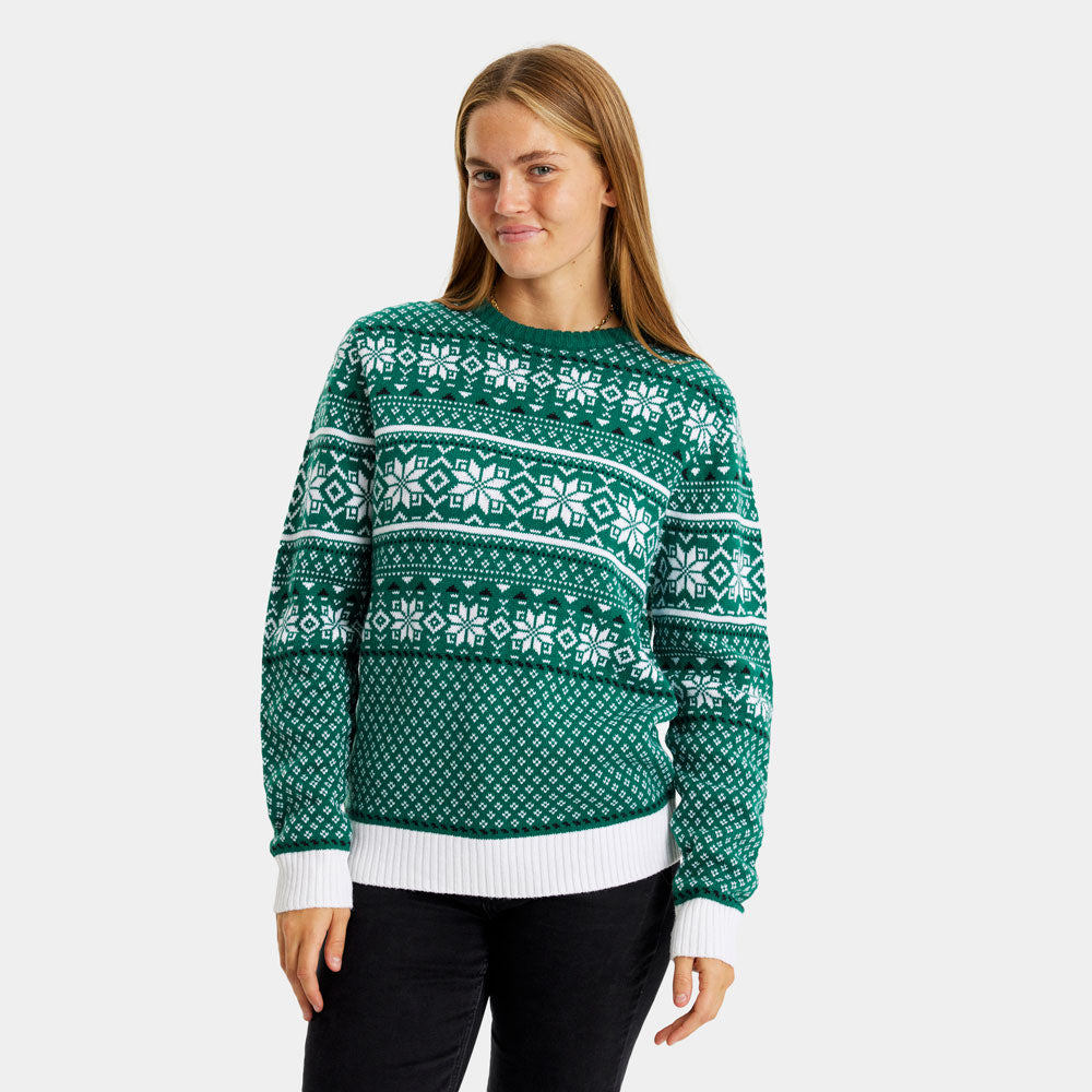 Suéter de Navidad Mujer Hombre Clásico Verde y Blanco Elegante
