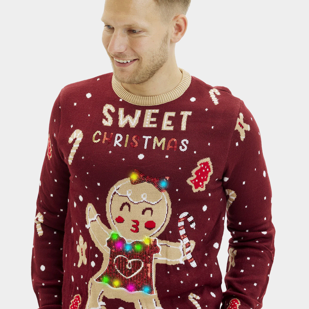 Suéter de Navidad Hombre Luces LED para Rojo Ginger Cookie
